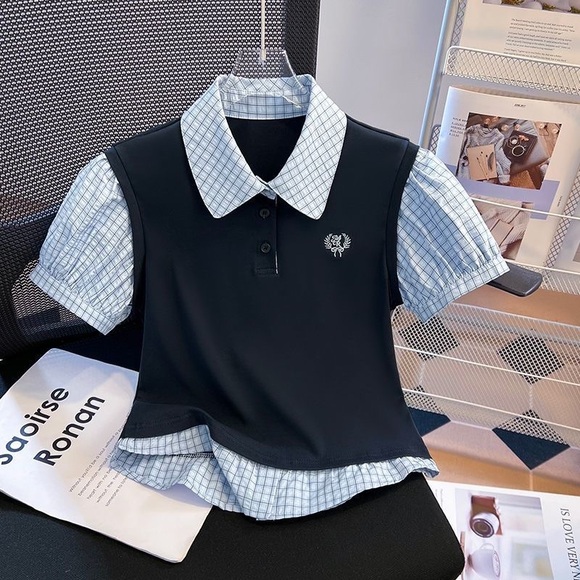 Other - Kids Checkered Blue and Black Polo Shirt